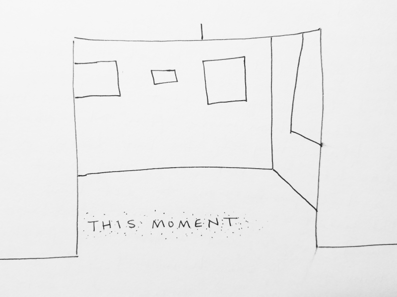 Proposal for Installation Piece--glitter text reading "This Moment" meant to be walked upon and erased during the course of the exhibition. 