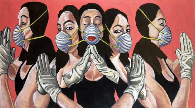 Self-Portraits Praying With Masks and Gloves